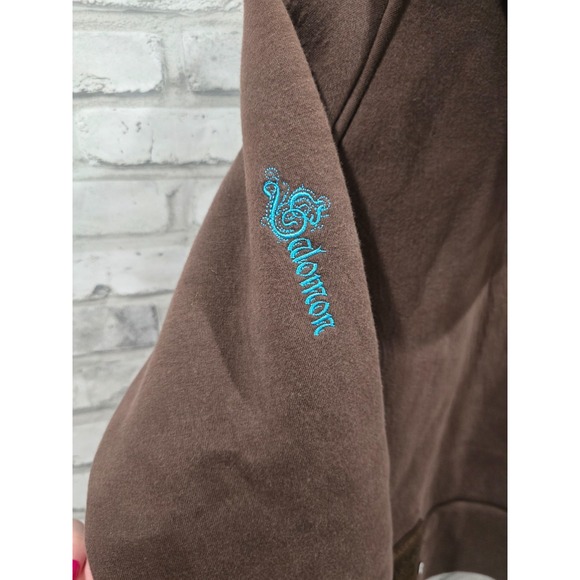 Vintage Salomon Jacket Hoodie Full Zip Heavy Brown Women L Y2K Split Hood - Picture 14 of 14